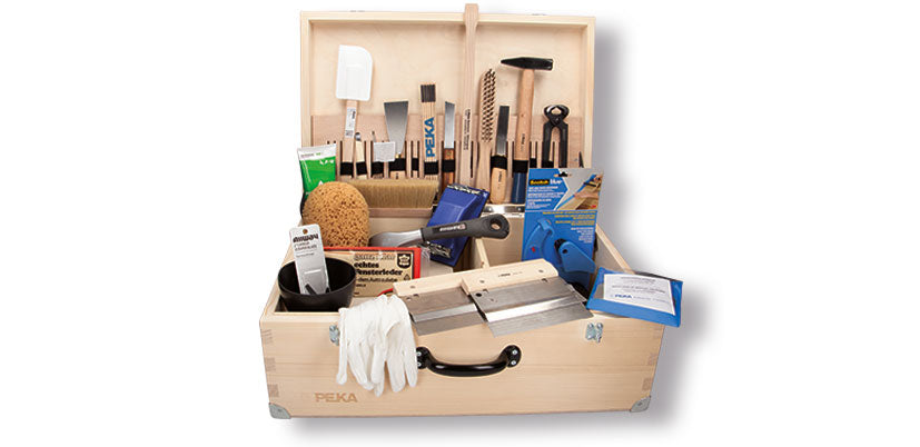 Caisse à outils en bois, remplie d'outils 26 Artikel